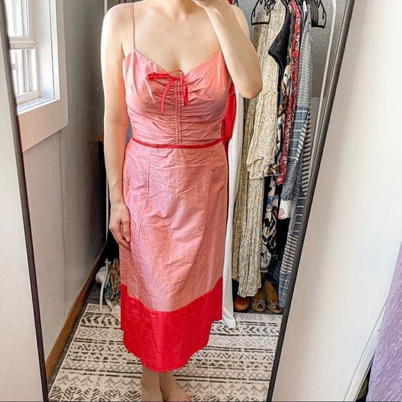 Watters & Watters Dupioni Silk Spaghetti Strap Dress Pink 10 - Picture 1 of 10